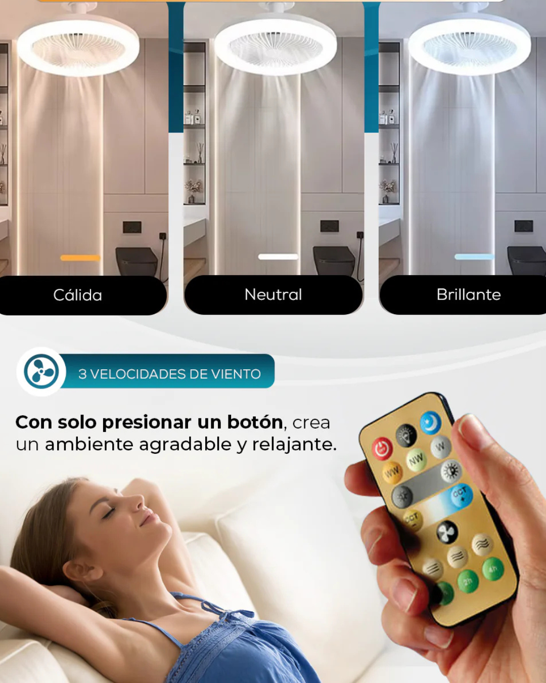 FOCO VENTILADOR- 3 NIVELES-85% AHORRO DE ENERGÍA